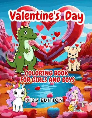 Valentine's Day Coloring Book for Girls and Boys 35 Cute Valentine's Day Images of Cute Animals, Unicorns, Dinosaurs, Hearts and More, Kid Edition