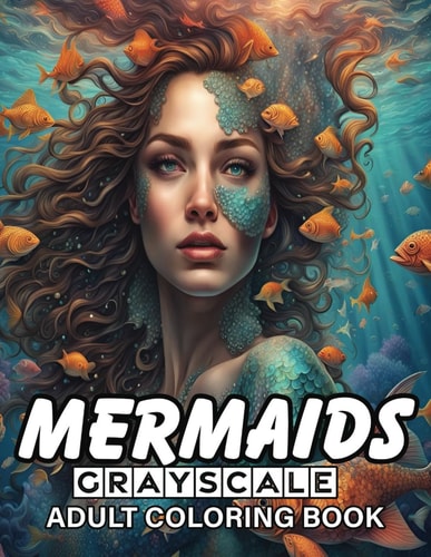 Mermaids Grayscale Coloring Book 58 Pre-shaded Exquisite Mermaid Designs, Crafting Realistic and Relaxing Underwater Scenes for Teens, Adults, and Seniors