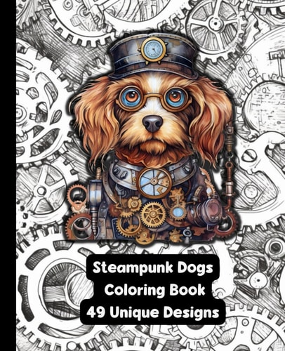 Steampunk Dogs - Adult Coloring Book - 49 Unique Designs