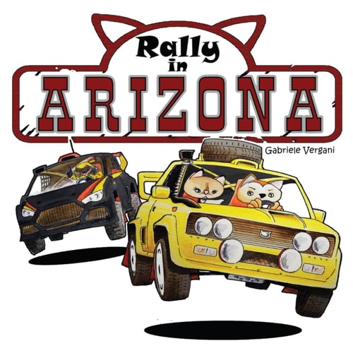 Rally in Arizona Two Cats in Their Yellow Car Racing Across the Desert