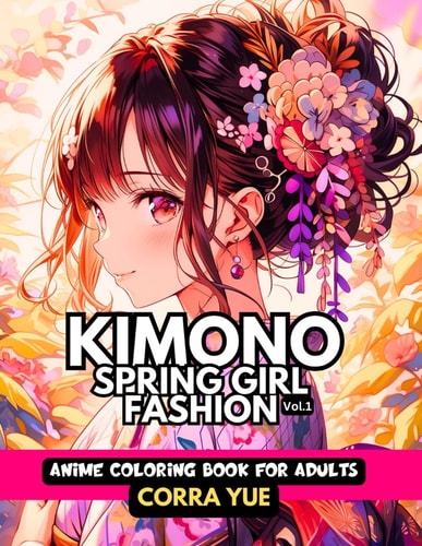 Kimono Spring Girl Fashion - Anime Coloring Book For Adults Vol.1 Glamorous Hairstyle, Makeup & Cute Beauty Faces, With Stunning Portraits Of Anime Girls & Women in Seasonal Japanese Dresses Gift For Teens Stylists, Cartooning Students, Cartoon Lovers