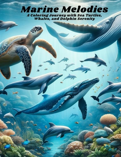 Marine Melodies A Coloring Journey with Sea Turtles, Whales, and Dolphin Serenity
