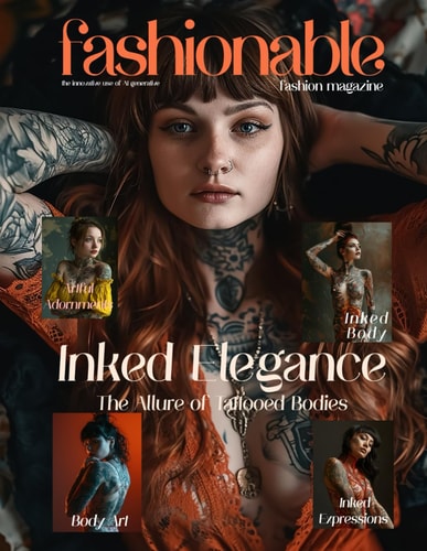 Fashionable Magazine Inked Elegance - The Allure of Tattooed Bodies.: Fashion Magazine - Fashion Models Created by the Innovative Use of AI Technology