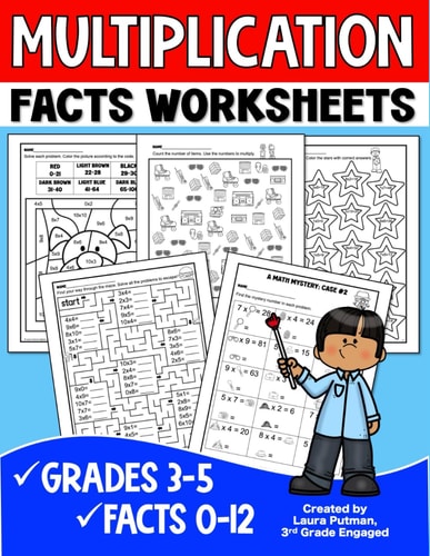 Multiplication Facts Worksheets Grades 3-5 Digits 0-12 Math Worksheets
