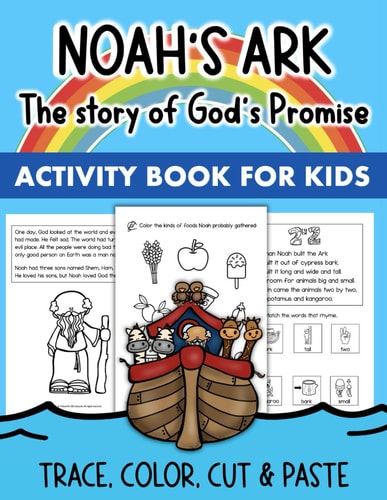 Noah's Ark Interactive Book Cut and Paste Bible Story for Kids Ages 3-5 Children's Christian Activities Book