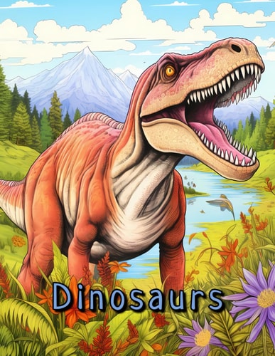 Dinosaurs A Coloring Book with a Prehistoric Natural Landscape.