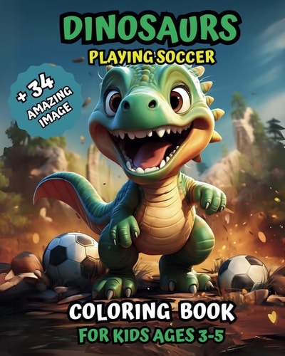 Dinosaurs Coloring Book Playing Soccer For Kids Ages 3-5