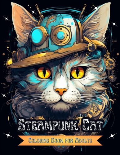 Steampunk Cat ✔ Coloring Book for Adults and Teen ✔ 45 Unique Cat Designs ✔ Relaxation and Stress Relief
