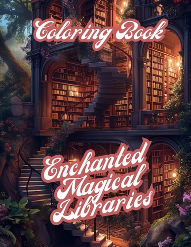 Enchanted Magical Libraries A Coloring Book For Stress Relief, Meditation And Relaxation - 30 Pages To Color