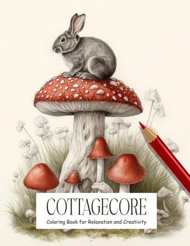 Cottagecore Coloring Book for Adults and Teens Filled with Mushrooms, Cats, Frogs, Flowers, and More for Stress Relief, Mindfulness, Relaxation and Creativity