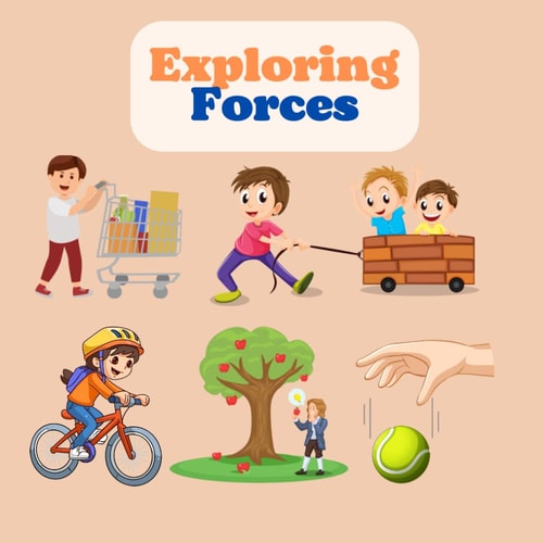 Exploring Forces Push, Pull, Magnetic, Applied Force, Tension Force Gravity and Friction Forces Physics for Kids Newton Three Laws of Motion, First Law of Inertia.