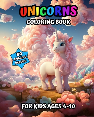 Unicorns Coloring Book For Kids Ages 4-10 The 50 Cutest Unicorns 8 X 10 (Coloring Book for Kids)