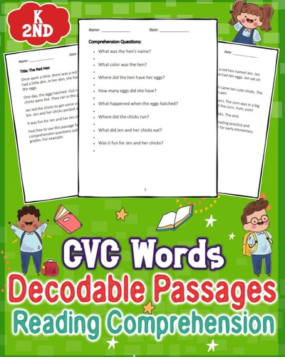 CVC Words Decodable Passages Kindergarten Reading Comprehension for K - 2nd: Enhance Early Literacy with Engaging CVC Word Passages