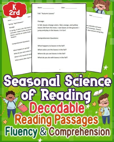 Seasonal Science of Reading Decodable Reading Passages Fluency & Comprehension Grade K-2rd Explore the Synergy of Decodable Readers, Reading Passages, and Fluency in the Science of Reading Comprehension.