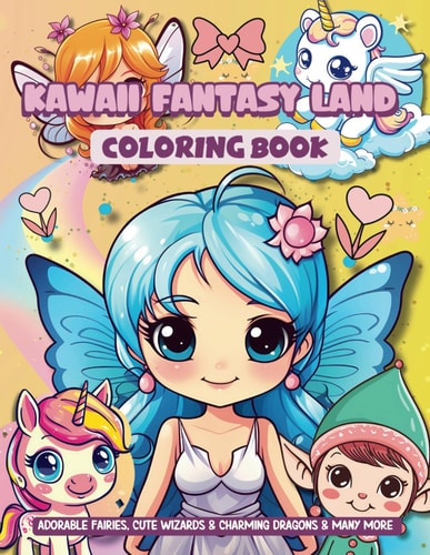 Kawaii Fantasy Land Coloring Book Filled With Cute Fairies, Cute Wizards, Charming Dragons and Many More