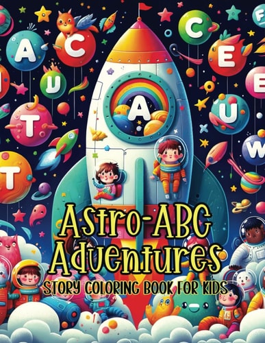 Astro-ABC Adventures Story Coloring Book for Kids Take Off to the Spelling Stars Light Grayscale Coloring Pages