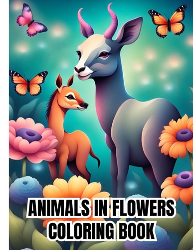 Animals in Flowers Coloring Book Relaxing Journey to Calm Your Mind and Relief Stress, Animals in Flowers Coloring Pages for Adults and Seniors