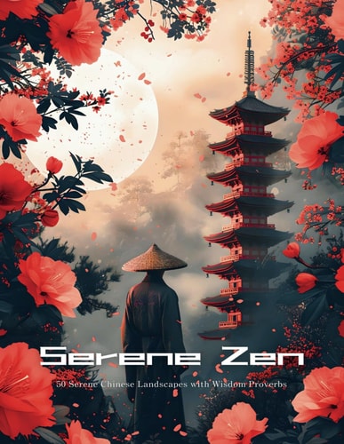 Serene Zen; 50 Serene Chinese Landscapes with Wisdom Proverbs [8.5x11] Coloring Reflections of Traditional Chinese Landscapes with Ancient Chinese Wisdom
