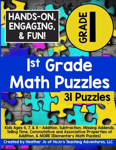 1st Grade Math Puzzles Kids Ages 6, 7, & 8 - Addition, Subtraction, Missing Addends, Telling Time, Commutative and Associative Properties of Addition, & MORE