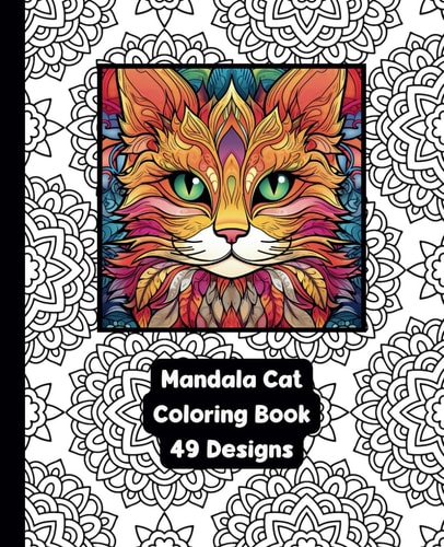 Cat Mandala - Adult Coloring Book - 49 Designs - 7.5" X 9.25"