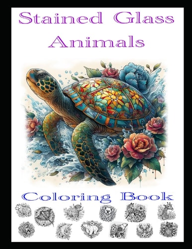 Stained Glass Animals Relaxing Coloring Book for Children and Adults