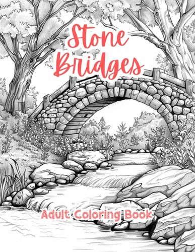Stone Bridges Adult Coloring Book Grayscale Images By TaylorStonelyArt Volume I