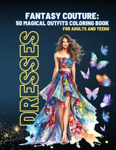 Fantasy Couture 50 Magical Outfits Coloring Book Dresses for Adults and Teens: Coloring Fashion Designs For Adults, Seniors, Teens, and Girls for Relaxation, Peace and Stress