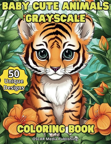 Baby Cute Animals Grayscale Coloring Book.