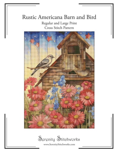 Rustic Americana Barn and Bird Cross Stitch Pattern Regular and Large Print Chart