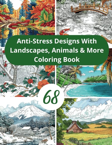 68 Anti-Stress Designs with Animals, Landscapes & More Mindful Moments Art Therapy Journey Diverse Coloring Pages