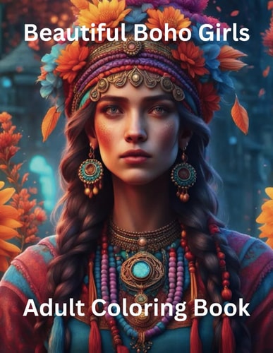 Beautiful Boho Girls Adult Coloring Book