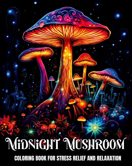 Midnight Mushroom Coloring Book for Stress Relief and Relaxation: Fantasy Coloring Pages for Teens and Adults Featuring Magical Mushrooms