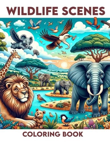 Wildlife Scenes Coloring Book Amazing Wild Animals Grayscale.colouring For Adult