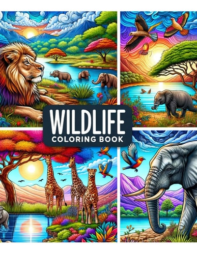 Wildlife Coloring Book Amazing Wild Animals Grayscale.colouring For Adult