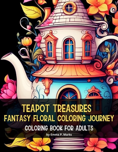 Teapot Treasures Fantasy Floral Coloring Journey: 50 Unique Designs Coloring Book for Adults Each Page Unfolds a Delightful Tapestry of Whimsical Teapot Houses Adorned With Intricate Floral Patterns, Offering a Canvas For Creativity and Relaxation.