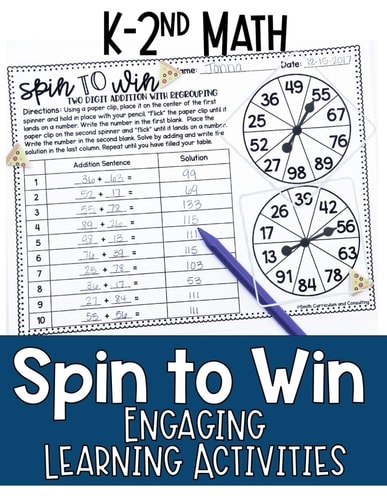 Math Games for Kindergarten, First Grade, and Second Grade Fun Math Practice & Activities for Kids Ages 5-8: Spin to Win - Engaging Learning Activities