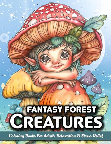 Fantasy Forest Creatures Coloring Book For Adults And Teens With Cute Fairy, Dragons, Gnomes, Unicorns And Mythical Creatures