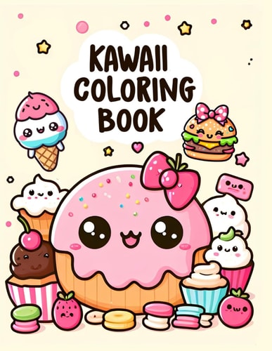SWEET TREATS, FOOD & SNACKS COLORING BOOK FOR KIDS AGES 4-8 Kawaii Desserts, Cupcakes, Ice... Creams, Donuts for Boys Girls to Colour