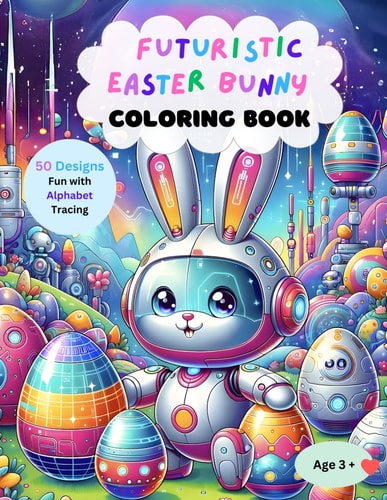 Futuristic Easter Bunny Coloring Book 50 Designs of Friendly Bunnies with Alphabet Tracing in Daily Futuristic Life