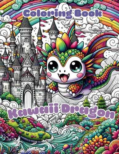 Kawaii Dragon Coloring Book For Kids & Adults - 50 Cute and Fun, Dragons and Fantasy Animals