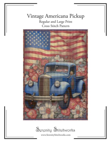 Vintage Americana Pickup Cross Stitch Pattern Regular and Large Print Chart
