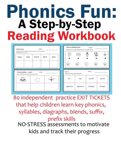 Phonics Packets 80 Independent Practice EXIT Tickets That Help Children Learn Key Phonics, Syllables, Diagraphs, Blends, Suffix, Prefix Skills: PHONICS EXIT TICKETS