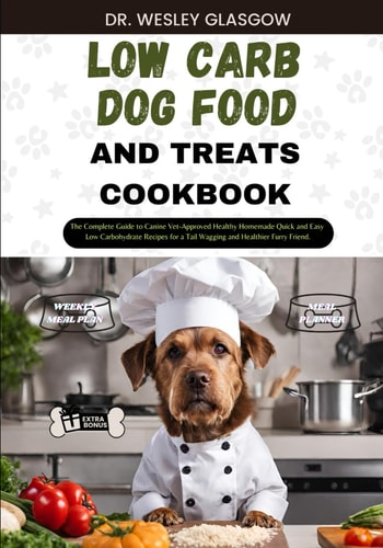 Low-Carb Dog Food and Treats Cookbook The Complete Guide to Canine Vet-Approved Healthy Homemade Quick and Easy Low Carbohydrate Recipes for a Tail Wagging and Healthier Furry Friend.