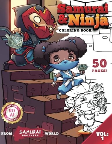 Samurai & Ninja Coloring Book 50 Pages of Hand Drawn Chibi Art