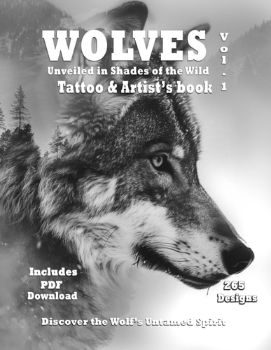 WOLVES Shades of the Wild - Tattoo and Artist's Book Vol. 1 Impeccable Wolf References in Grayscale Artistic Designs for Tattoo and Painter Artists