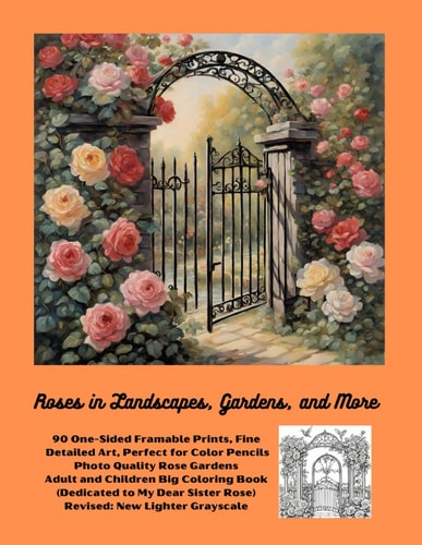 Roses in Landscapes, Gardens, and More 90 One Sided Framable Prints Fine Detailed Art Perfect for Color Pencils Photo Quality Rose Gardens Adult and Childrens Big Coloring Book