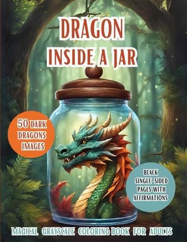 Dragon Life In a Jar. Grayscale Coloring Book For Adults Discover the Enchanting World of Fantasy and Mystery with 50 Dark Dragons Images Closed In a Magic Jar, Positive and Relaxing Affirmations, Ideal Gifts, Adults, Teen, Senior.