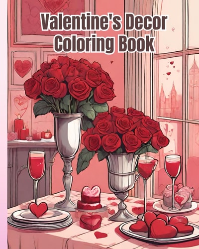Valentine's Decor Coloring Book Rose Flowers, Valentine Heart, A Romantic Valentine's Day Coloring Book for Adults, Teens, Girls, Boys, Women, Men