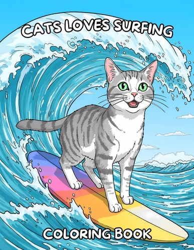 CATS LOVES SURFING COLORING BOOK Dive Into Fun! a Kids Coloring Book with Surfer Cats, Beach... Scenes, and Summer Designs