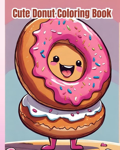 Cute Donut Coloring Book Kawaii Food, Sweet Treats, Cute And Yummy Donuts To Color, Easy Coloring Pages for Donuts Lovers, Kids, Girls, Boys